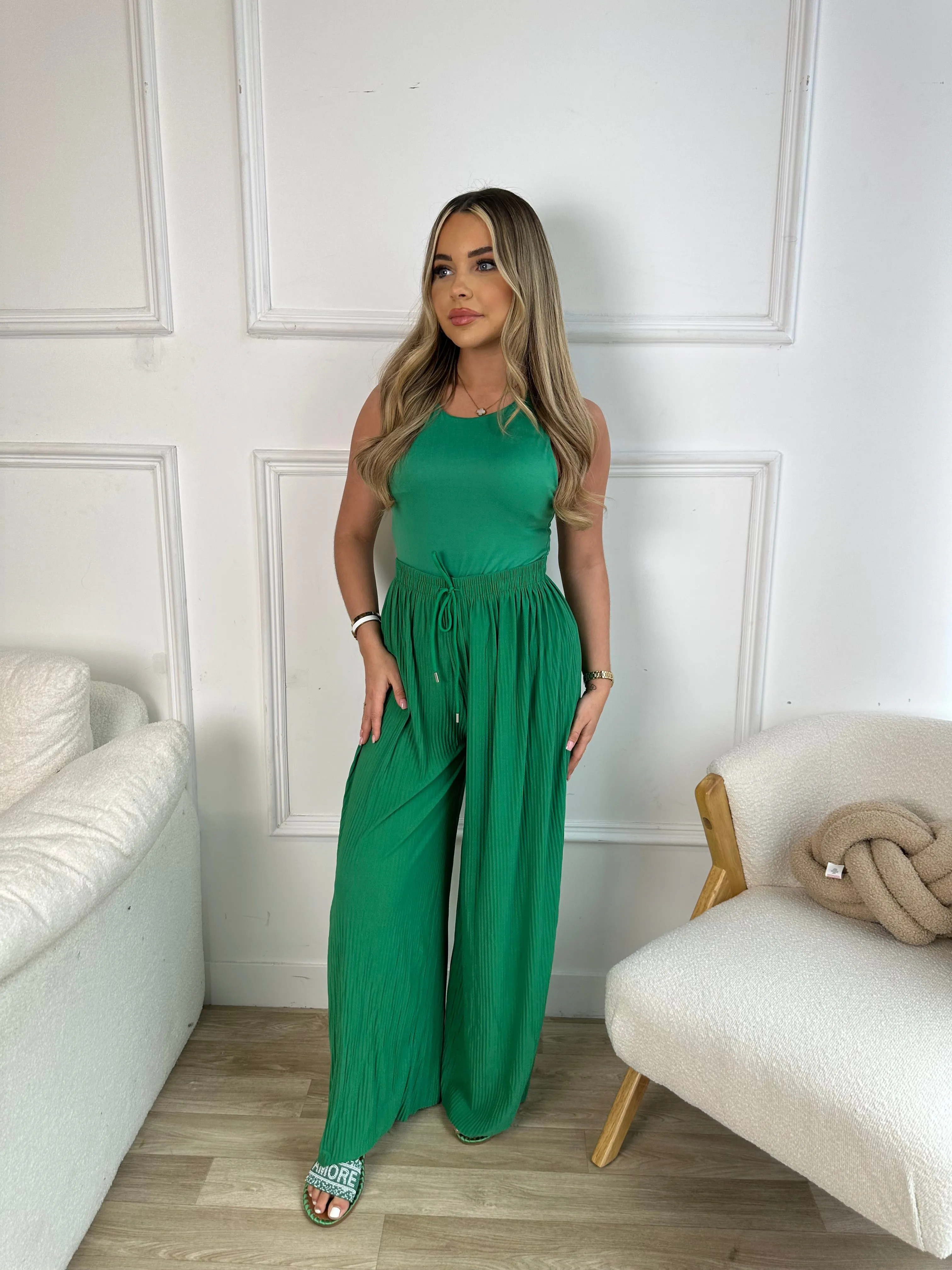Green Pleated Trousers