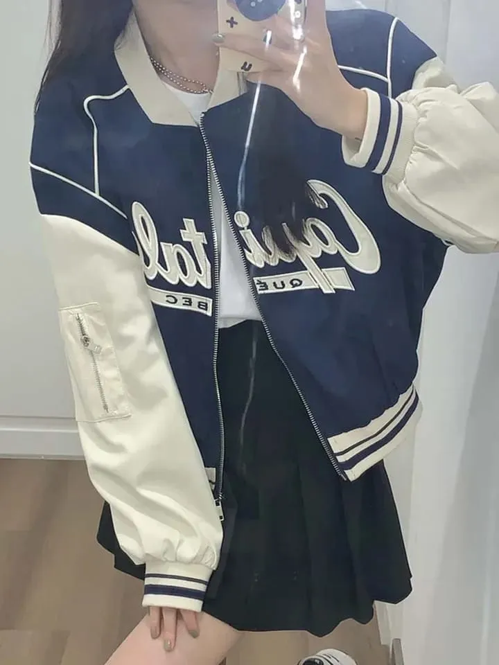 Women's Oversized Baseball Jacket Short Varsity Jackets XL 474408