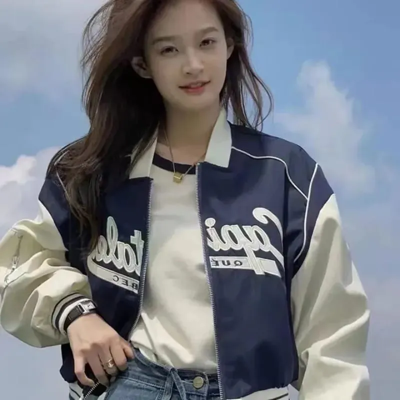 Women's Oversized Baseball Jacket Short Varsity Jackets XL 474408